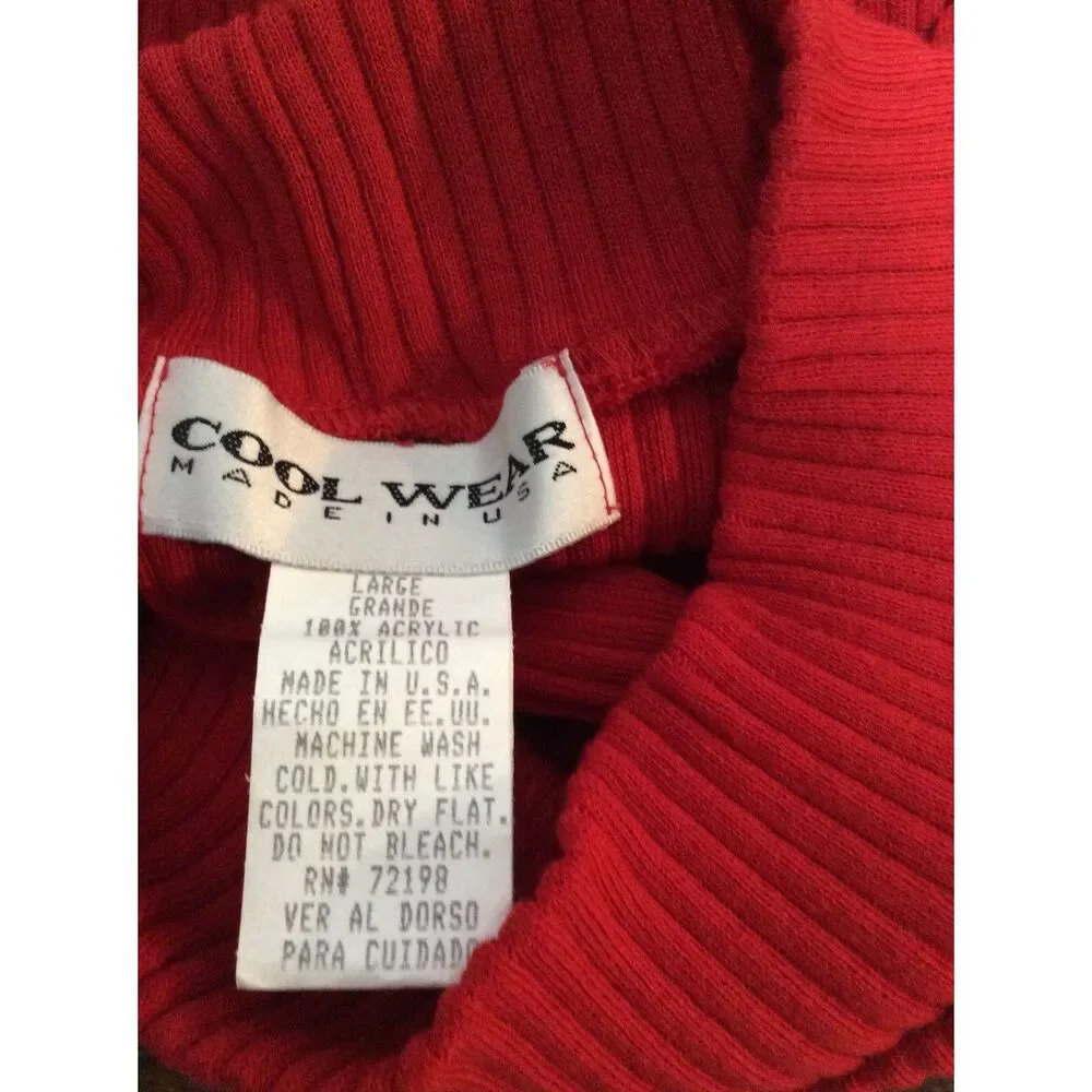Red short sleeve Vintage high collar sweater Large L Made in US
